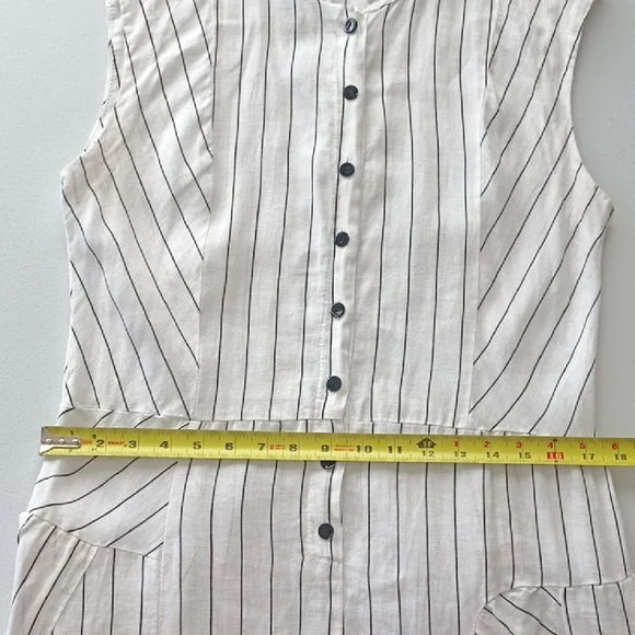 Italian Linen Asymmetric Striped White Sleeveless Maxi Shirt Dress Size S-M - Picture 12 of 16
